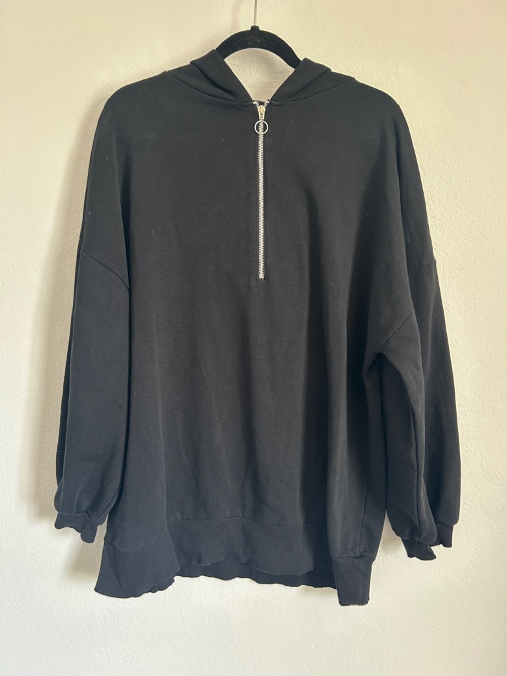 Zara Trafaluc Hoodie Black Oversized Half Zip Sweatshirt Athleisure Sz M